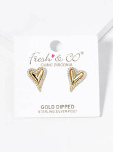 18K Dipped CZ Border Heart Earrings