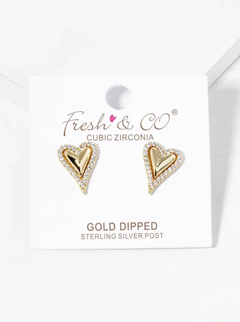 18K Dipped CZ Border Heart Earrings
