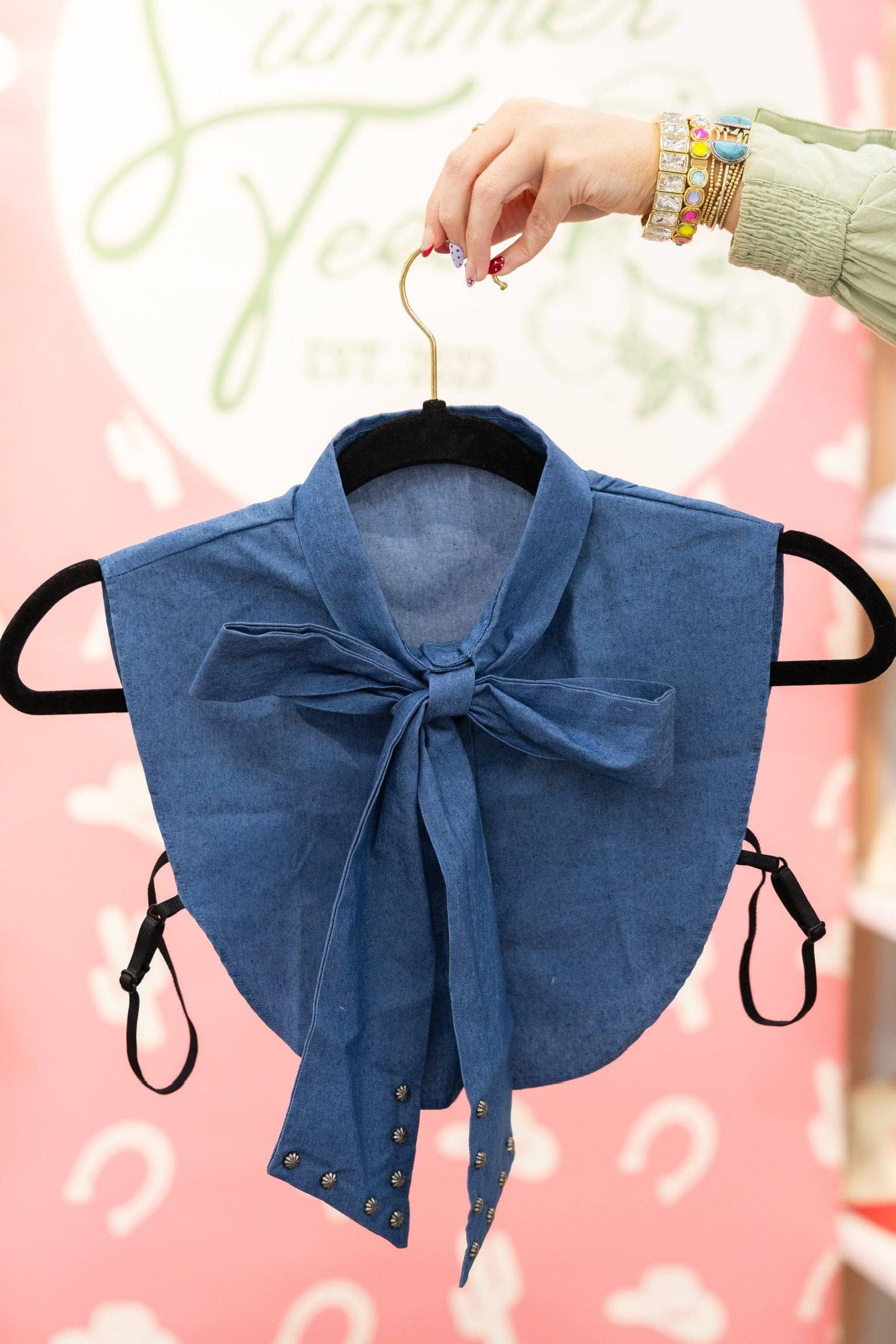 Denim Bow Dickey Collar