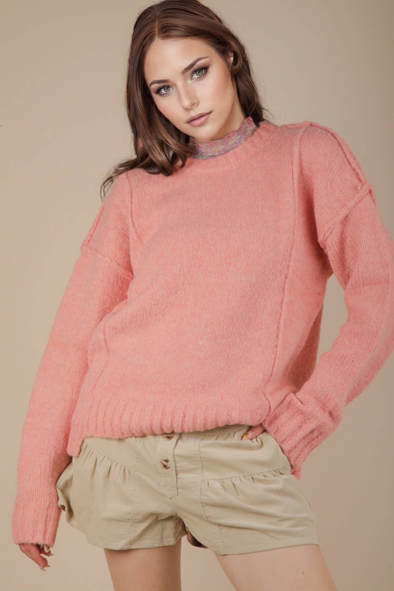 Fuzzy Feeling Pullover Sweater in Pink (REG)