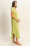 Short Sleeve Midi Dress in Pale Olive (REG)