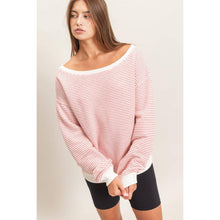 Red Striped Off The Shoulder Sweatshirt (REG)