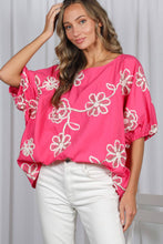 3D Floral Blouse Top in Pink (PLUS)