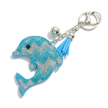 Chevron Rhinestone Studded Plush Dolphin Keychain