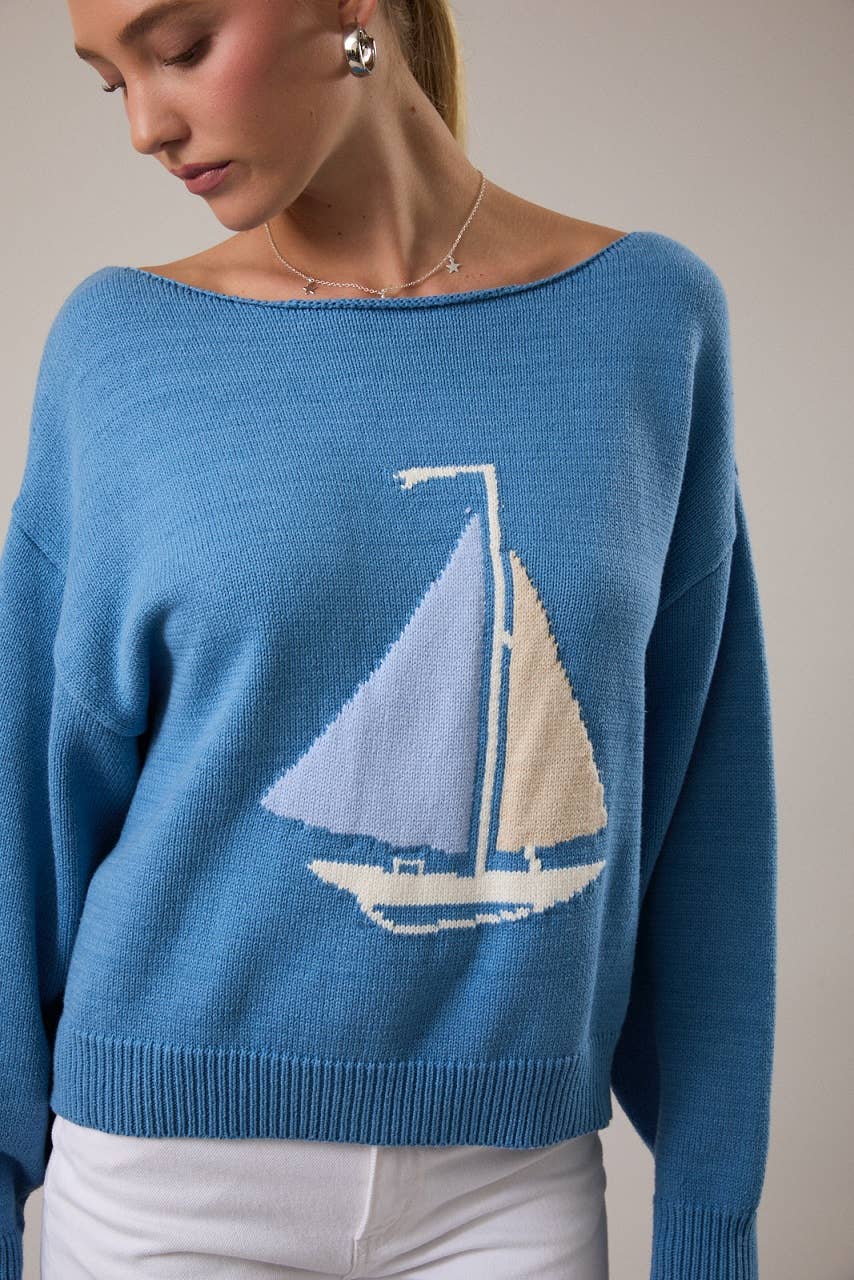 Boatneck Sailboat Sweater (REG)