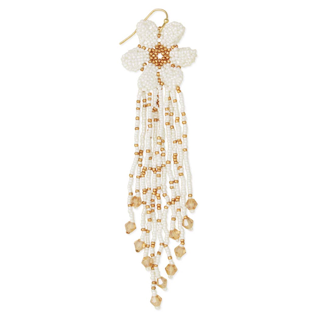 Beaded Flower Fringe Earrings