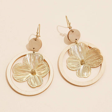 18K Wood Hoop Floral Earrings