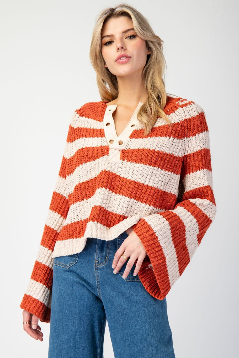 Burnt Orange Striped Bell Sweater (REG)