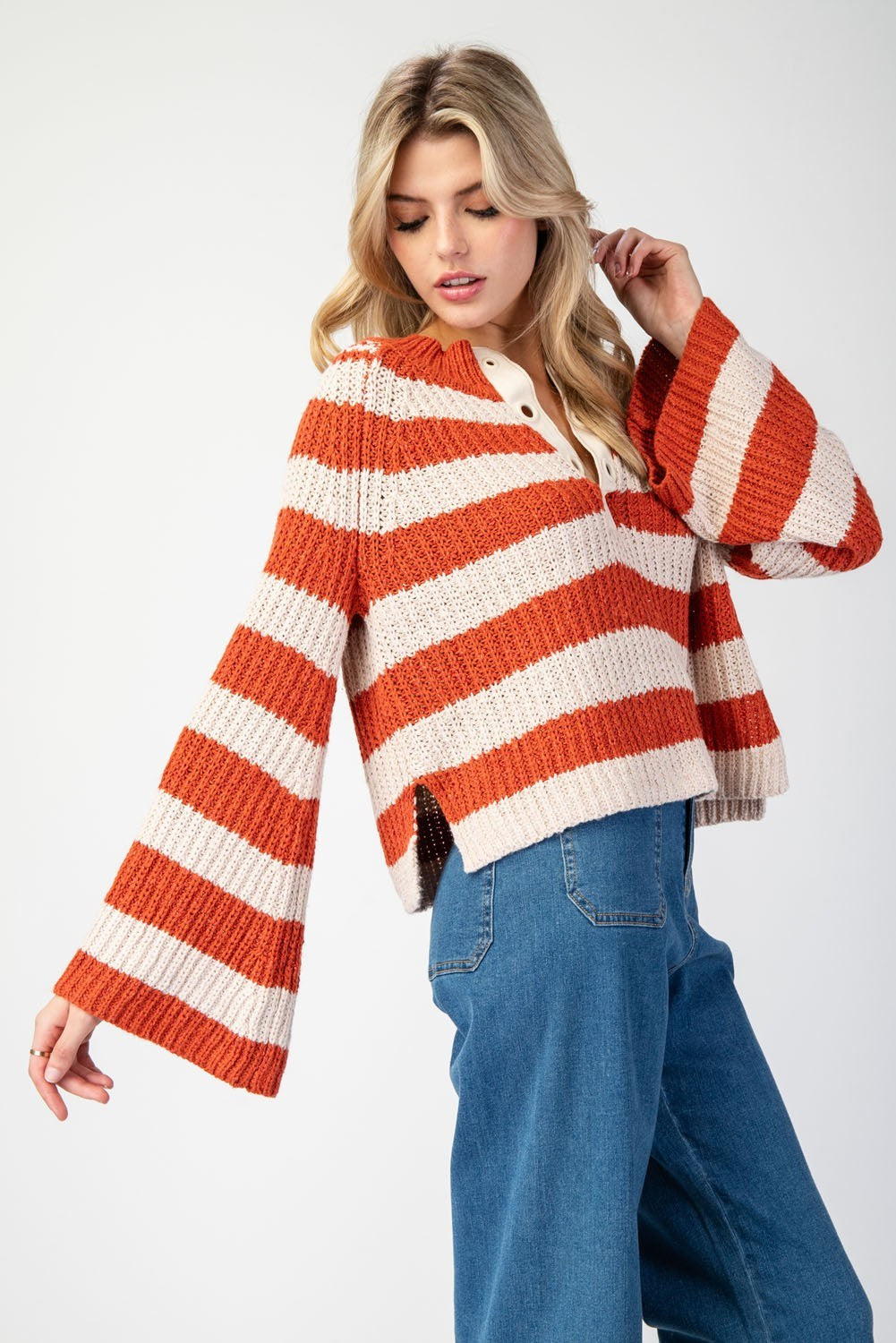 Burnt Orange Striped Bell Sweater (REG)