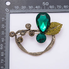Green Rhinestone Leaf Brooch