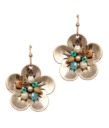 Beaded Center Flower Earrings