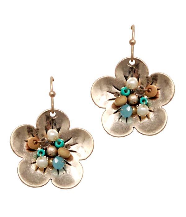 Beaded Center Flower Earrings