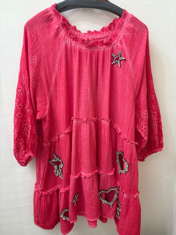 Rhinestone Cut Out Tiered Tunic Dress (REG)