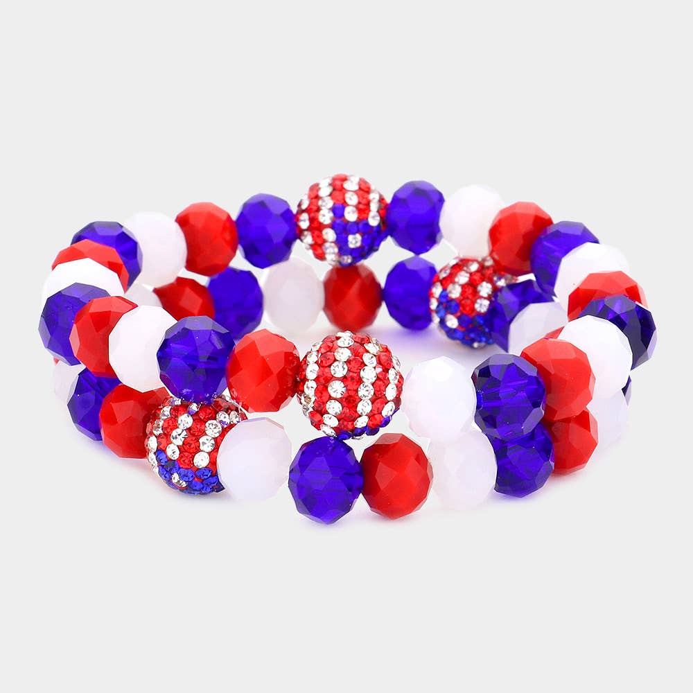 USA Shamballa Ball Stretch Bracelet Set