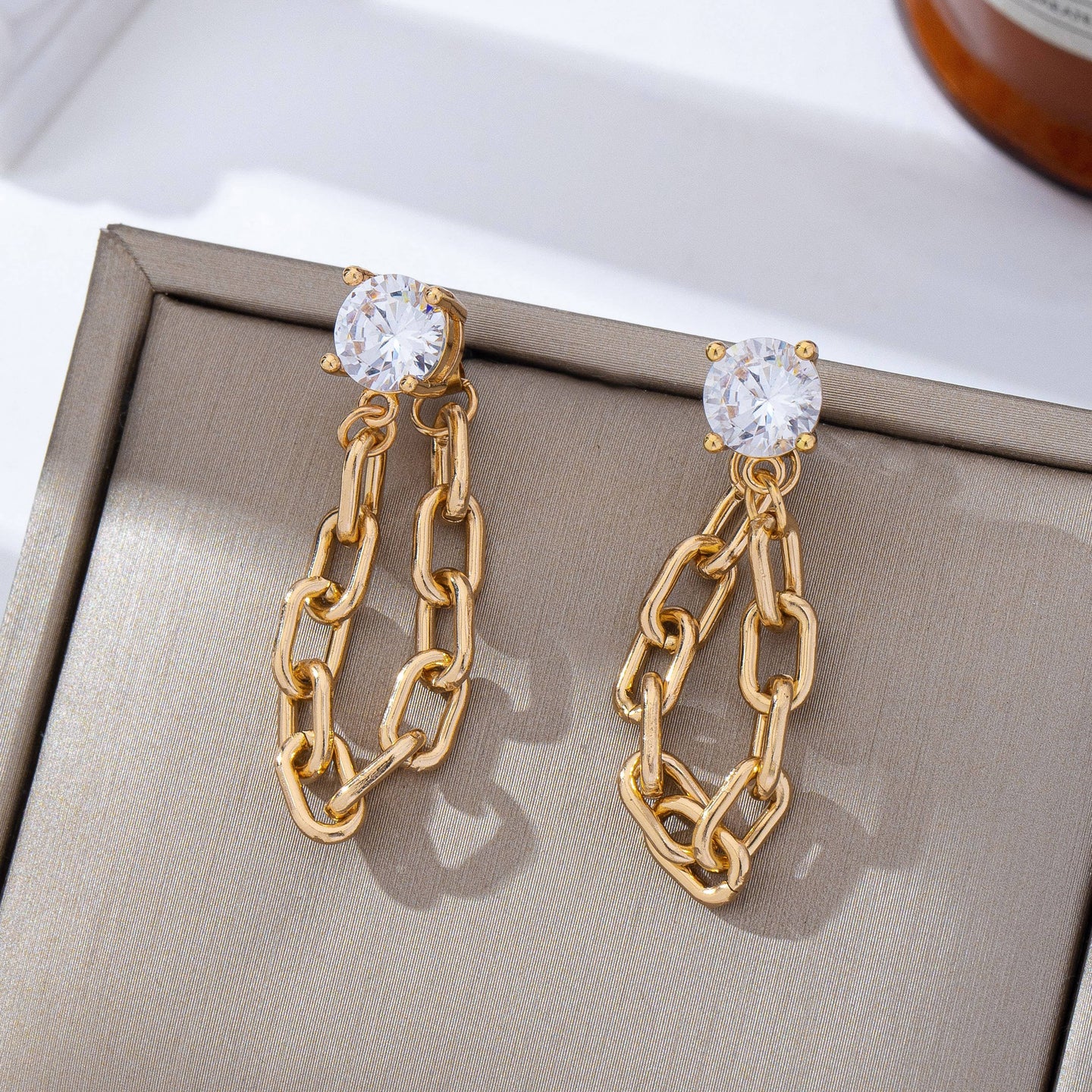 Stud and Chain Hoop Earrings