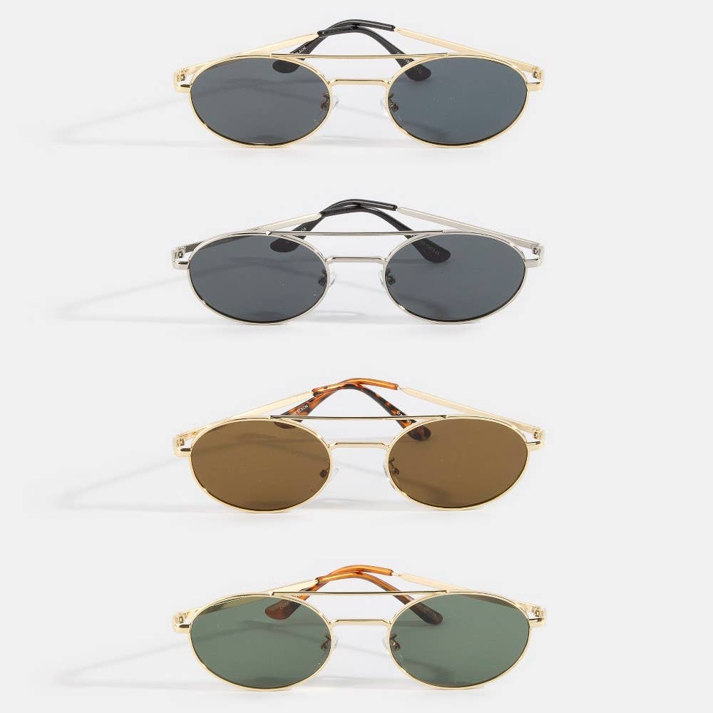 Slim Oval Double Bridge Sunglasses