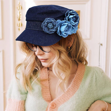 Denim Flower Newsboy Hat