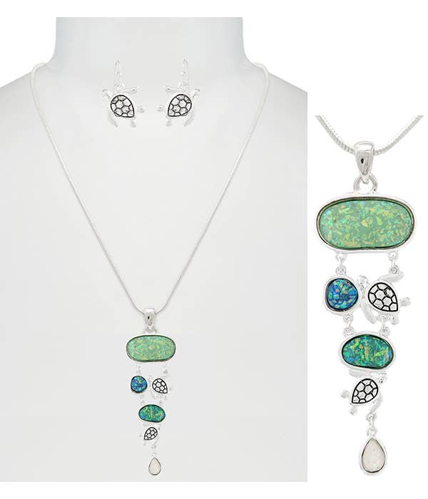 Opal Turtle Link Necklace