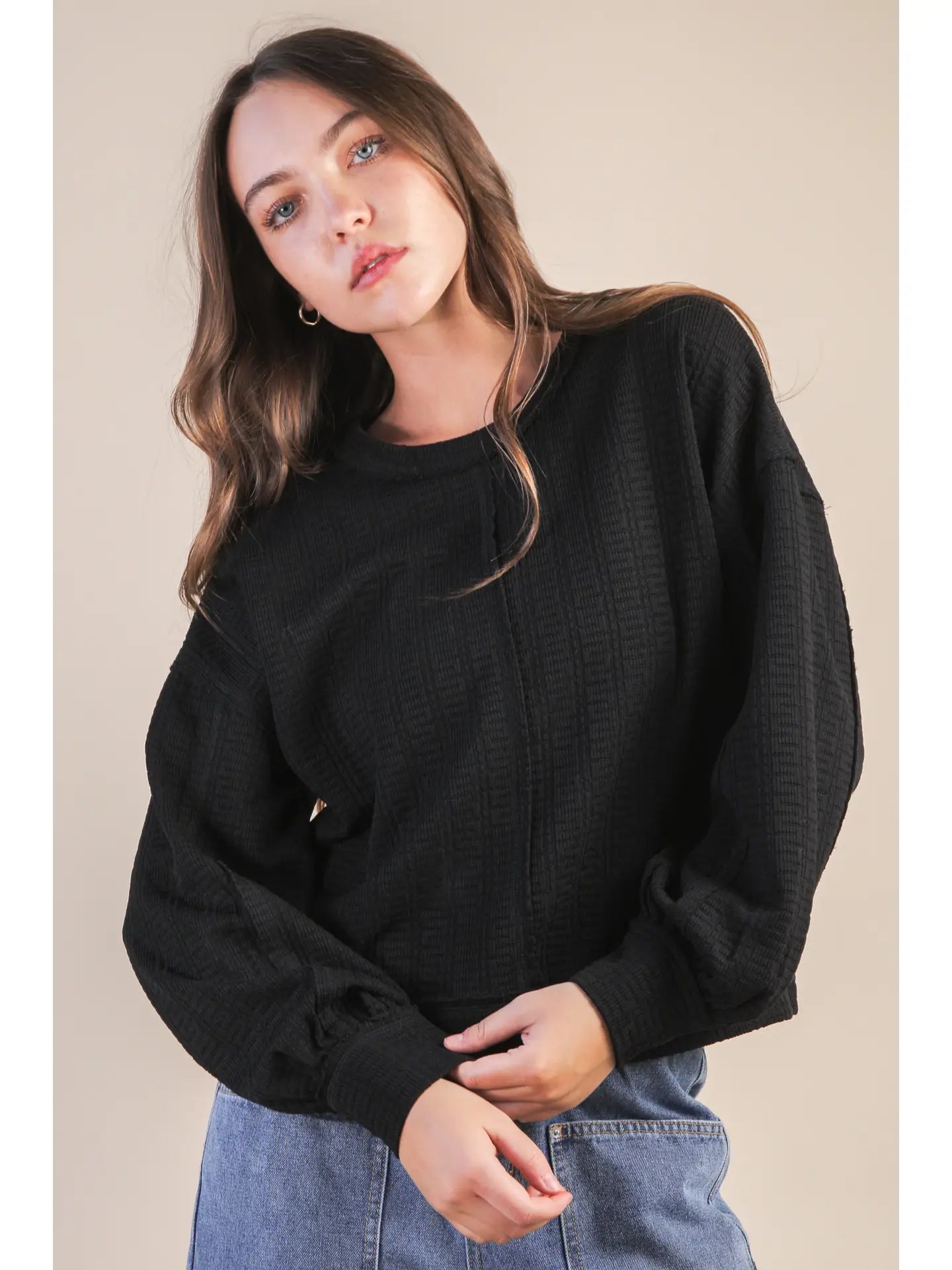 Textured Knit Top in Black (REG)