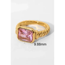 18K Stainless Steel Square Gem Ring