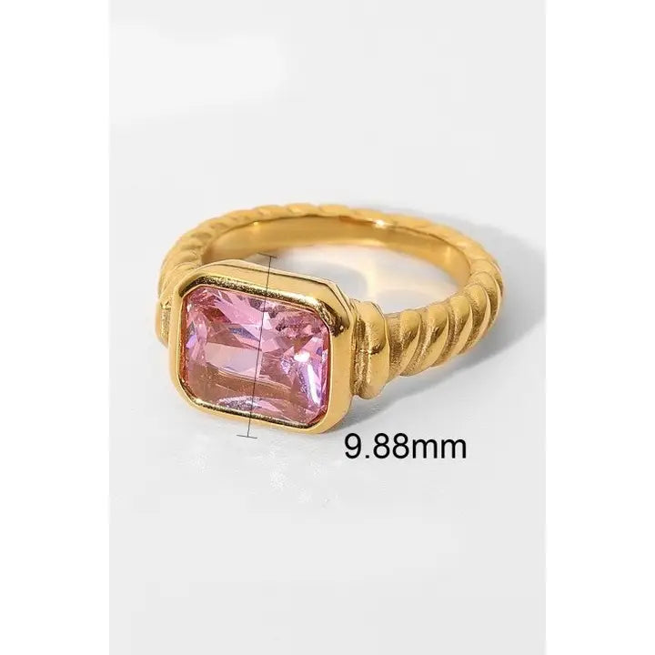 18K Stainless Steel Square Gem Ring