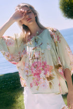 Tie Front Floral Top in Sage (REG)