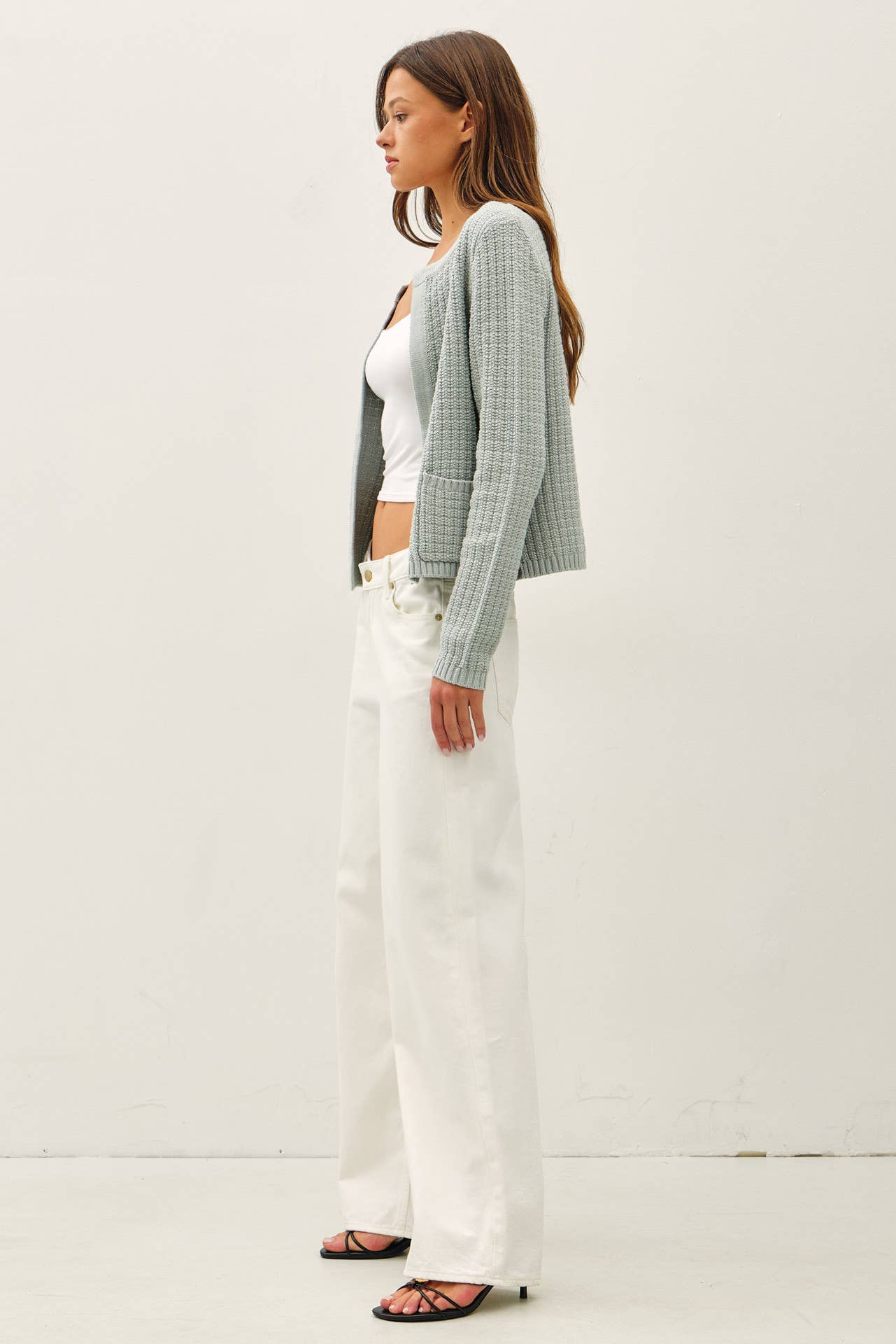 Chunky Knit Open Cardigan in Seafoam (REG)