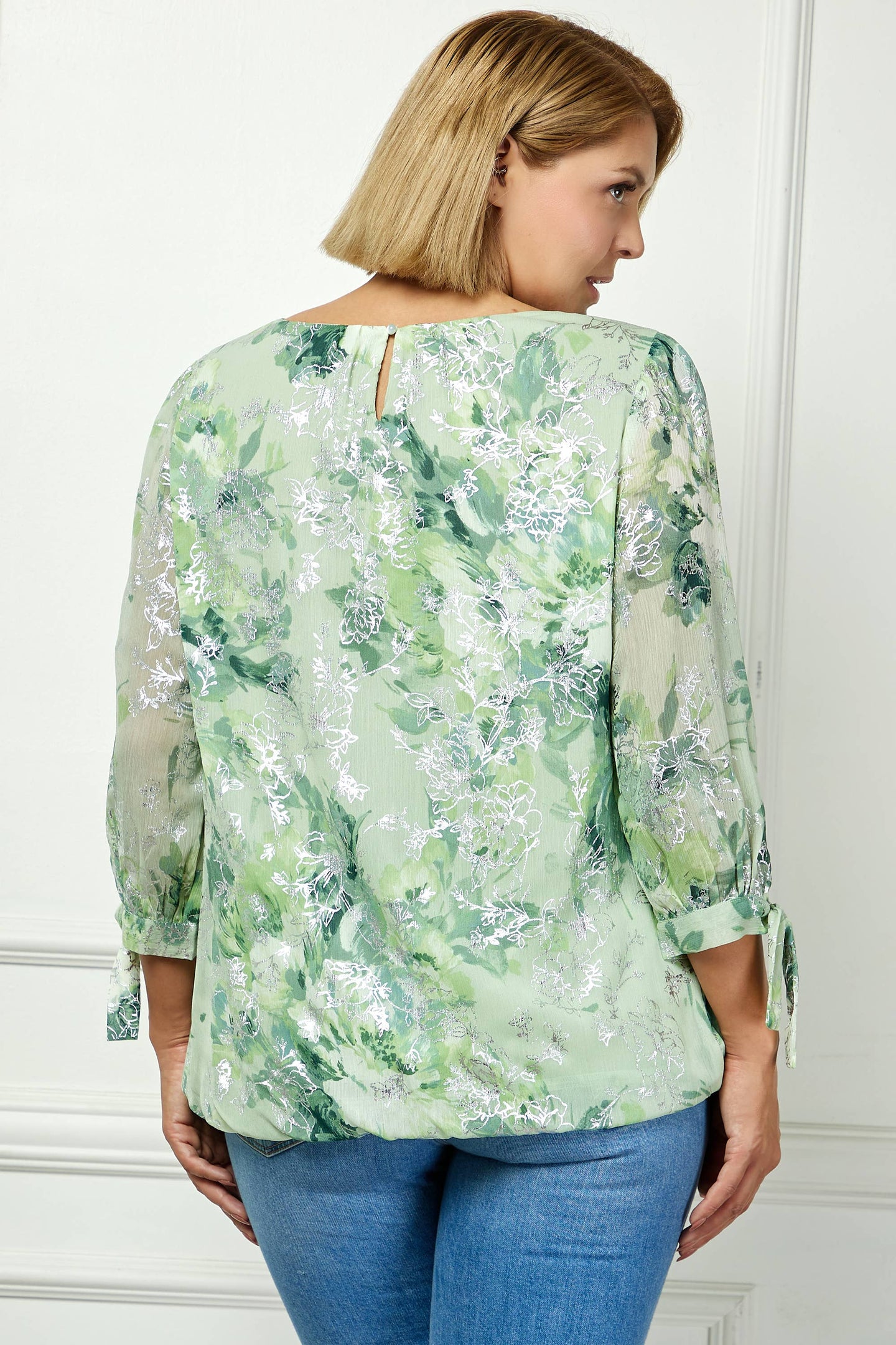 Soft Bloom Tie Sleeve Top in Sage (PLUS)