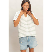 Striped Collar V-Neck Top in Green (REG)