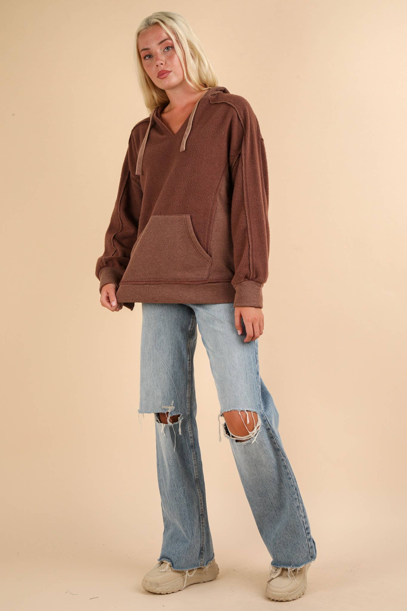 Veronica Mineral Washed Hoodie Top in Chocolate (REG)