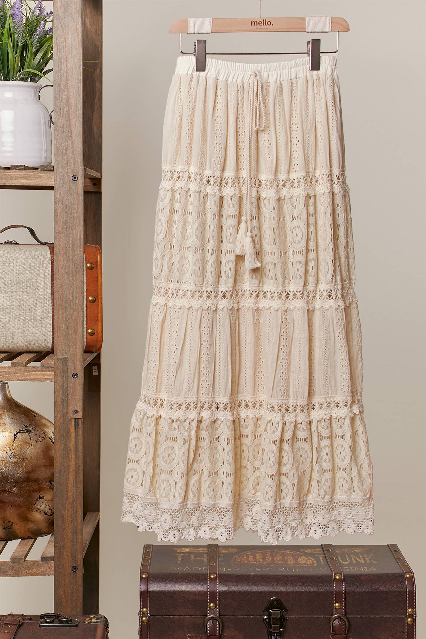 Ivory Lace Trim Maxi Skirt (REG)