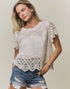 Sheer Floral Crochet Top in Beige (REG)