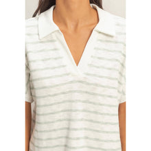 Striped Collar V-Neck Top in Green (REG)