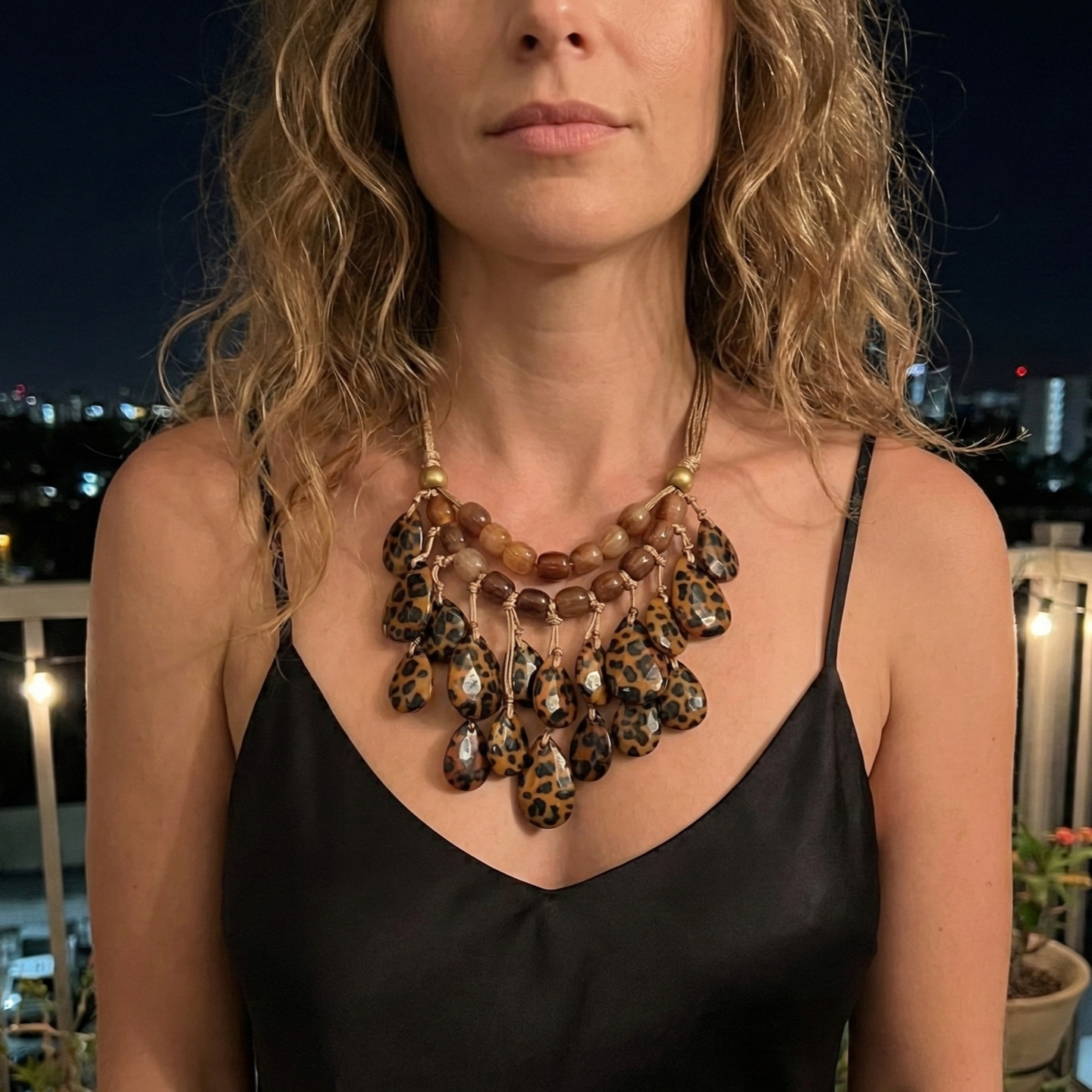 Leopard Beaded Bib Necklace