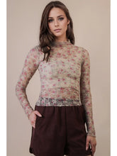 High Neck Floral Mesh Top in Beige (REG)