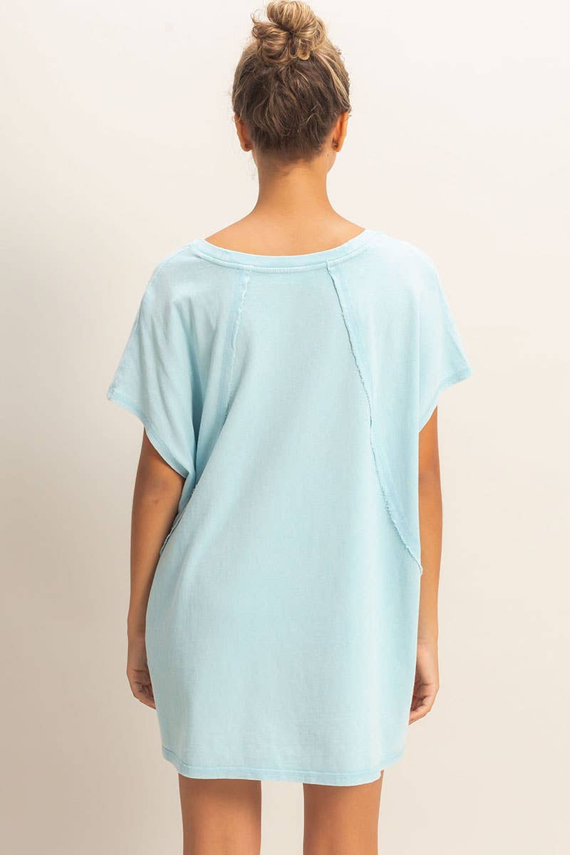 Oversized V-Neck Top in Blue (REG/PLUS)