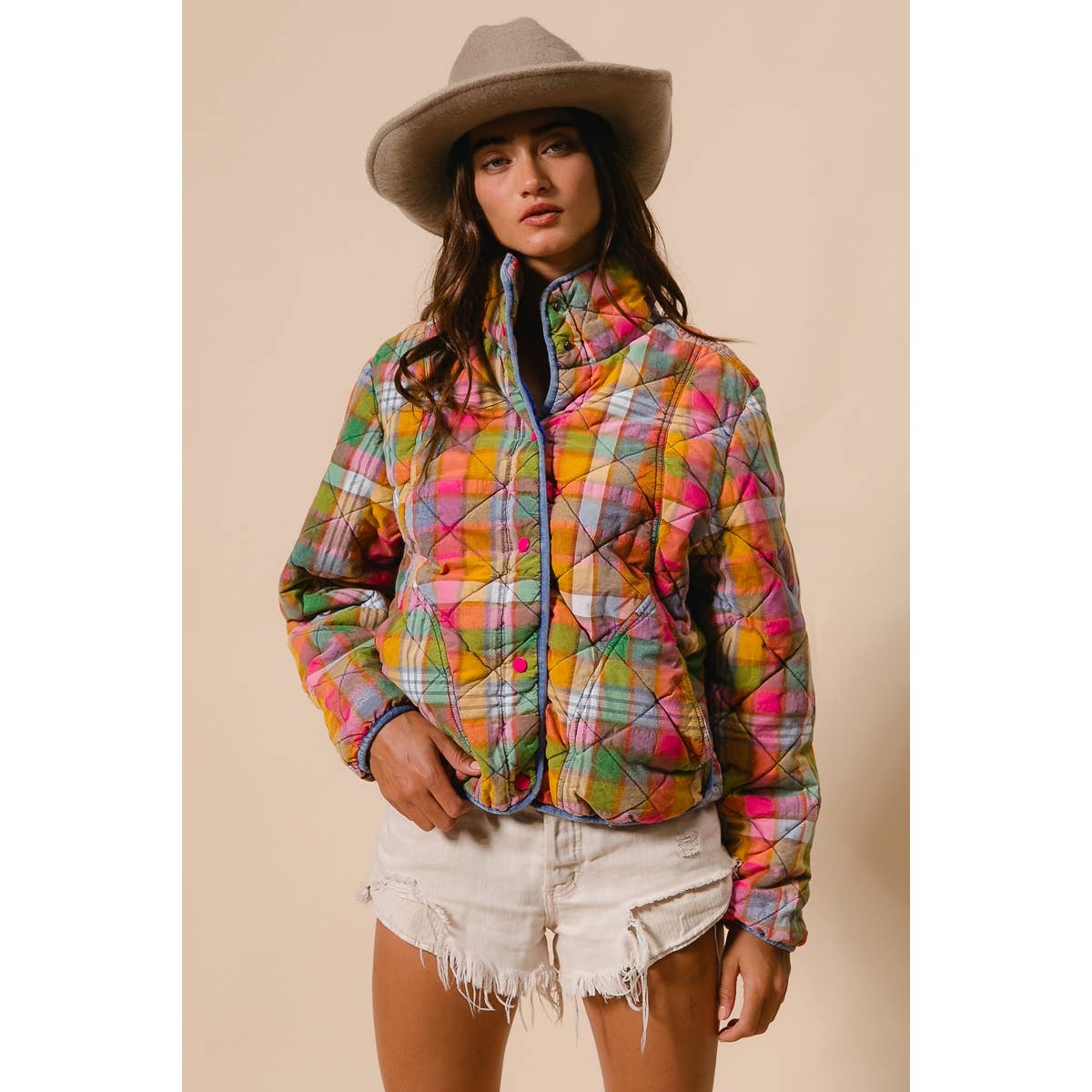 Vibrant Plaid Quilted Jacket (REG)