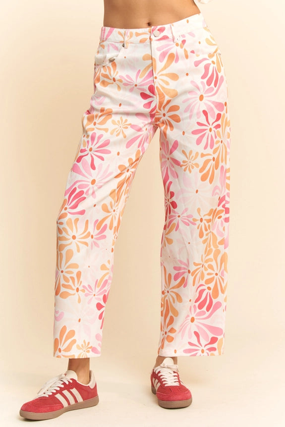 Pink Floral Straight Leg Jeans (REG)