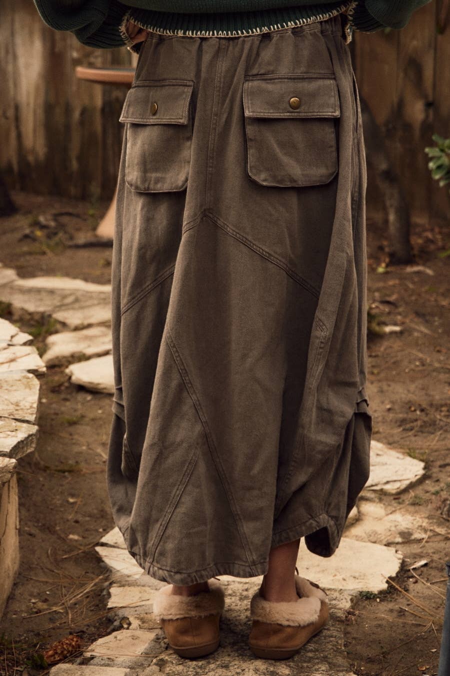 Washed Denim Balloon Skirt in Stone (REG)