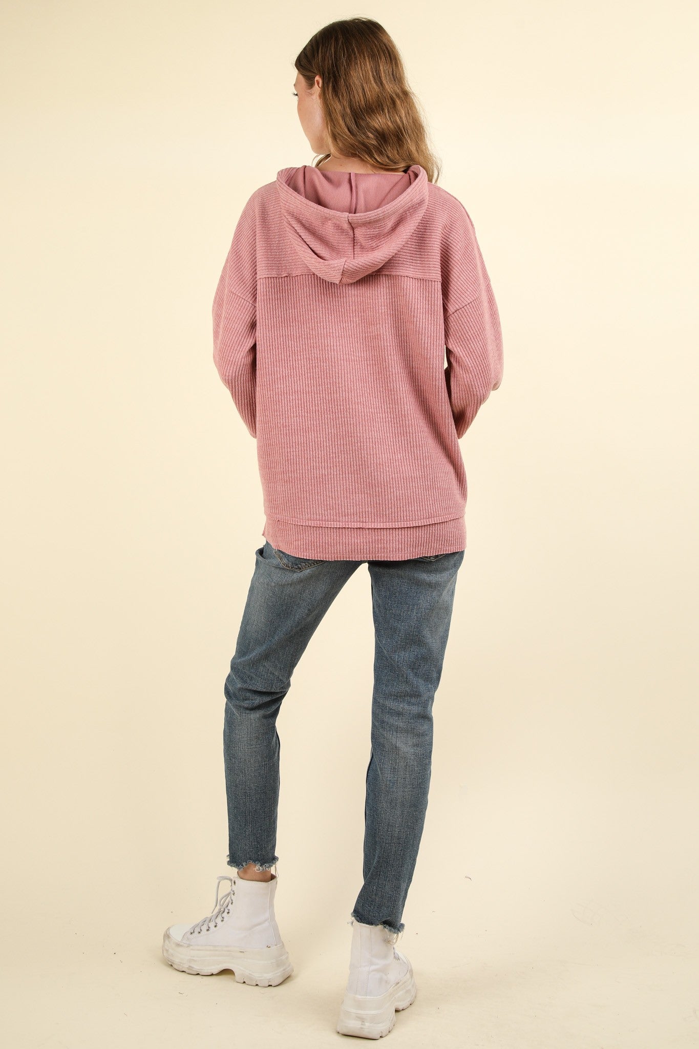 Door Buster * Casual Knit Hoodie Top in Blush (PLUS)