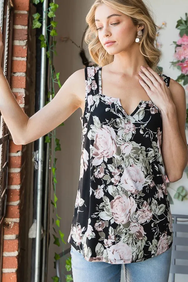 Black Floral Tank Top (REG/PLUS)