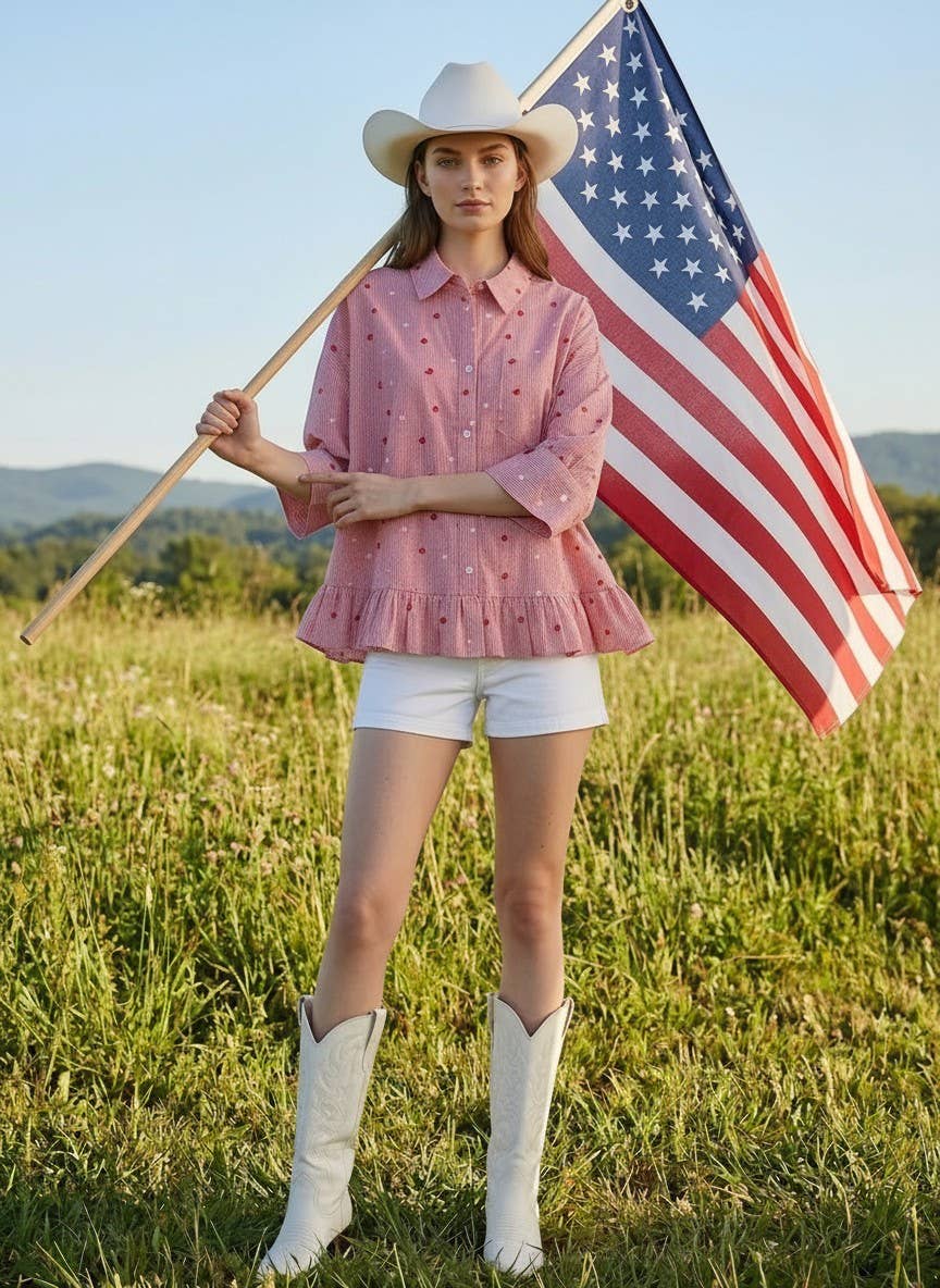 Red Striped Ruffled Top w/ Stars (REG)