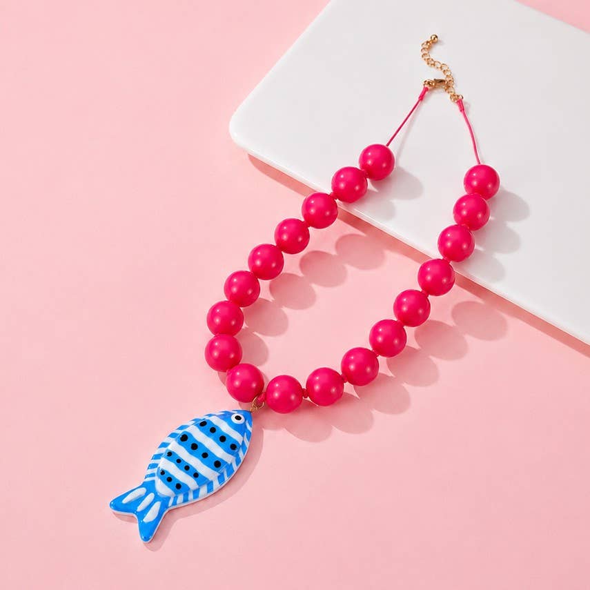 Blue Fish Chunky Beaded Necklace