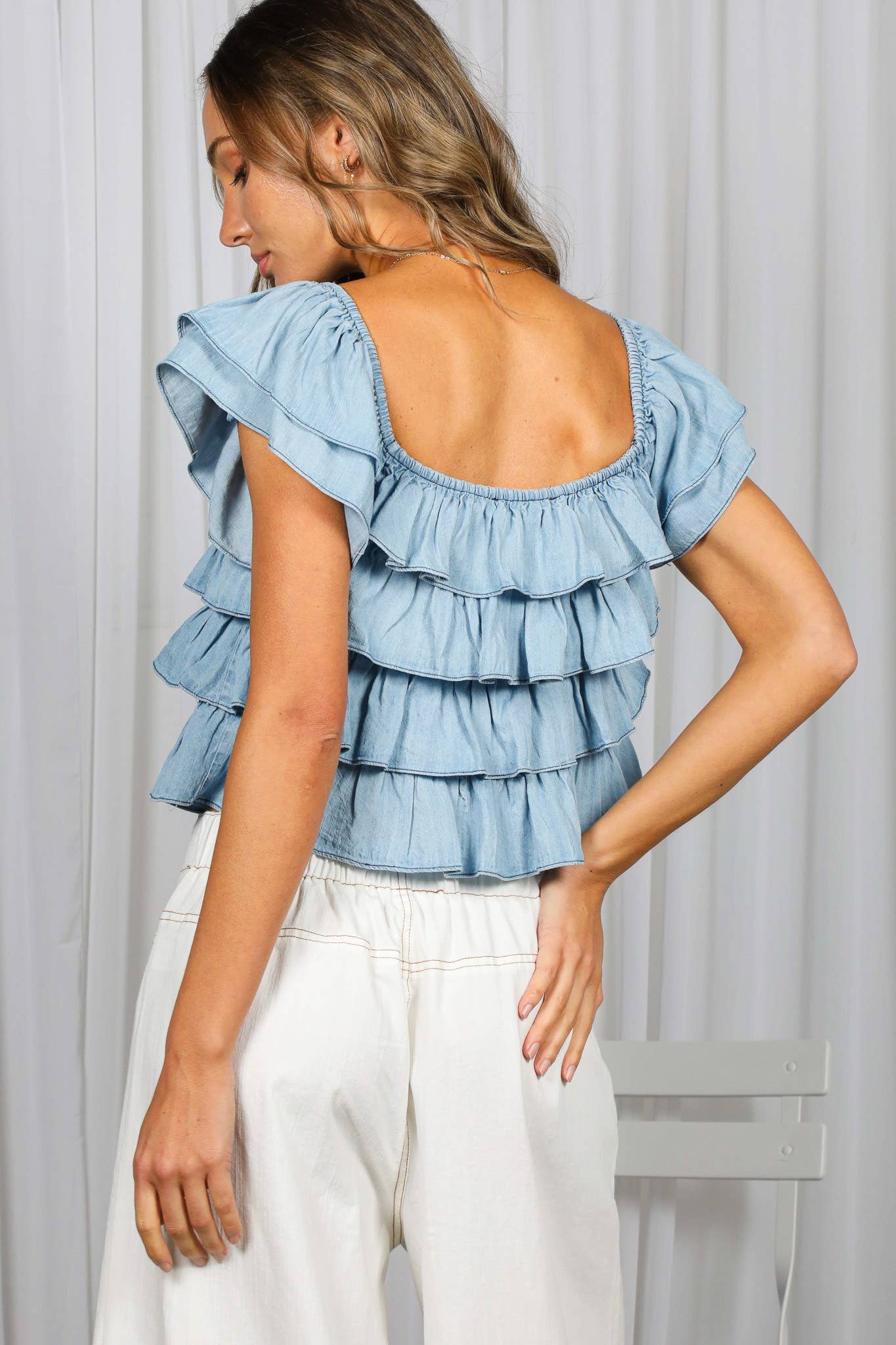 Ruffle Tiered Chambray Top (REG)