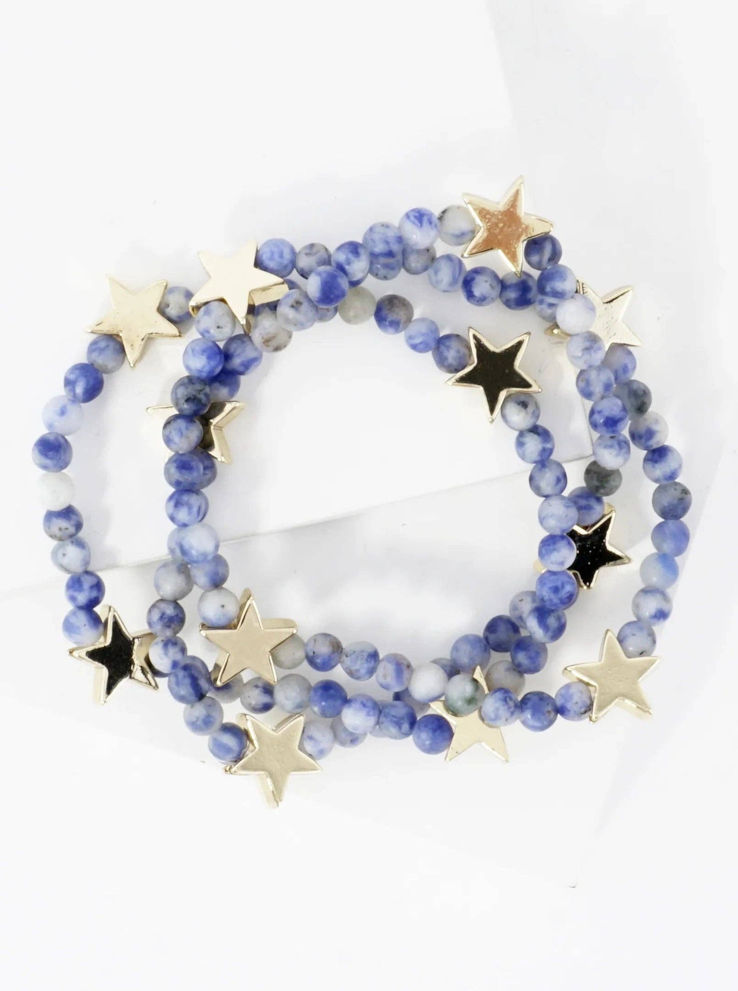 3 Genuine Stone Star Stretch Bracelet Set