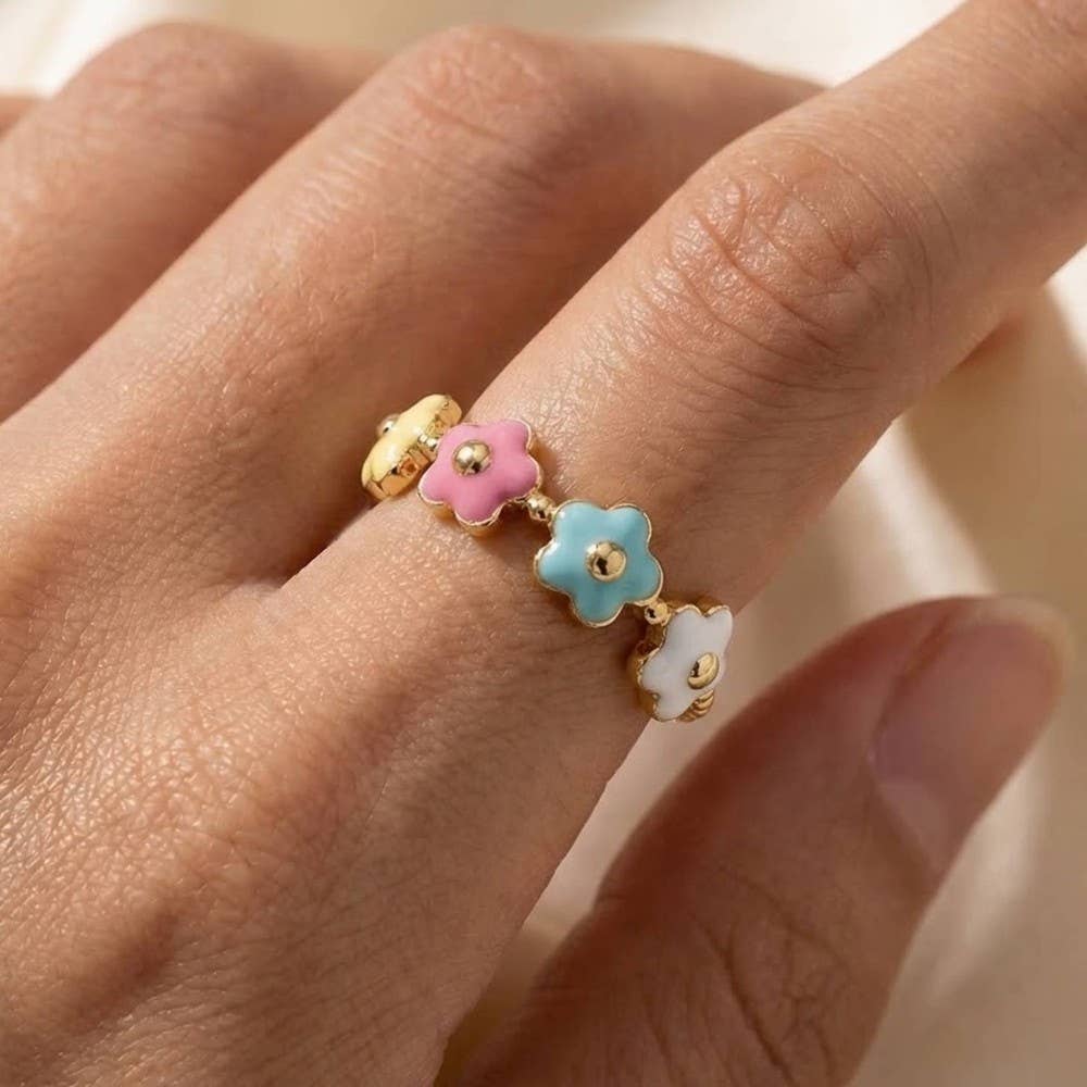 Gold Dipped Enamel Flower Ring