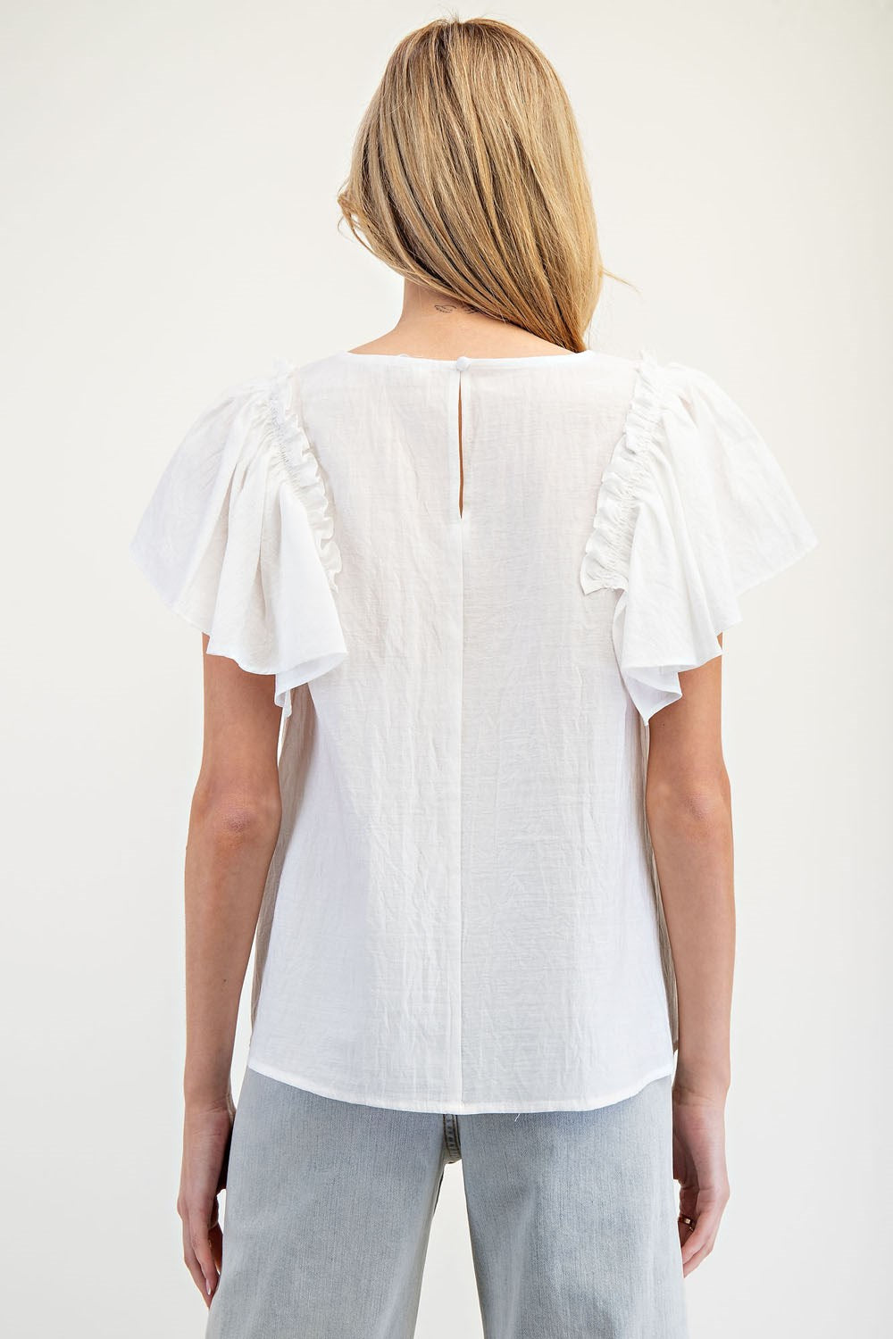 Ruffle Patch Sleeve Top in Off White (REG)