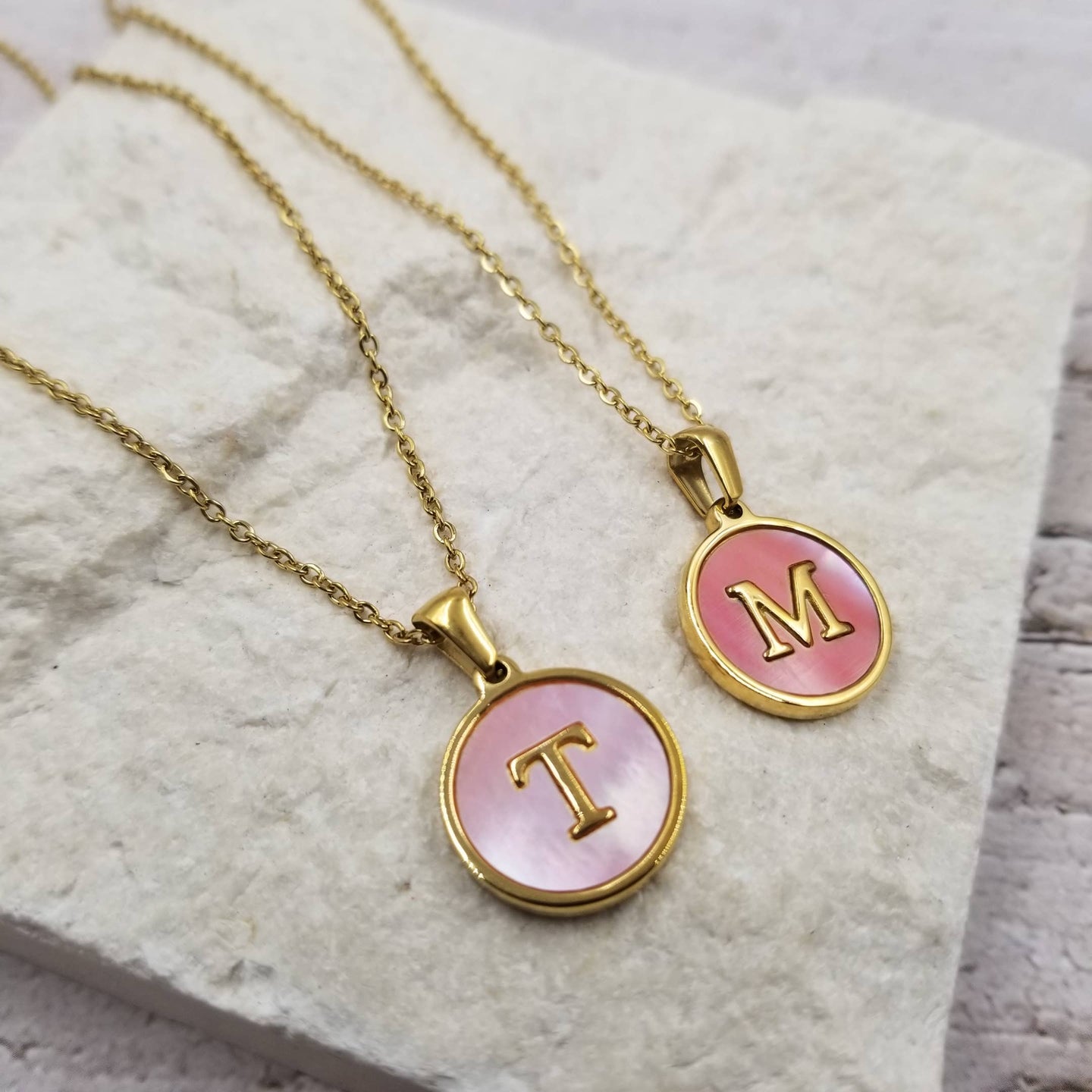 Pink Shell Initial Necklace