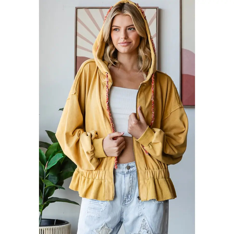Peplum Hooded Jacket in Mustard (REG)