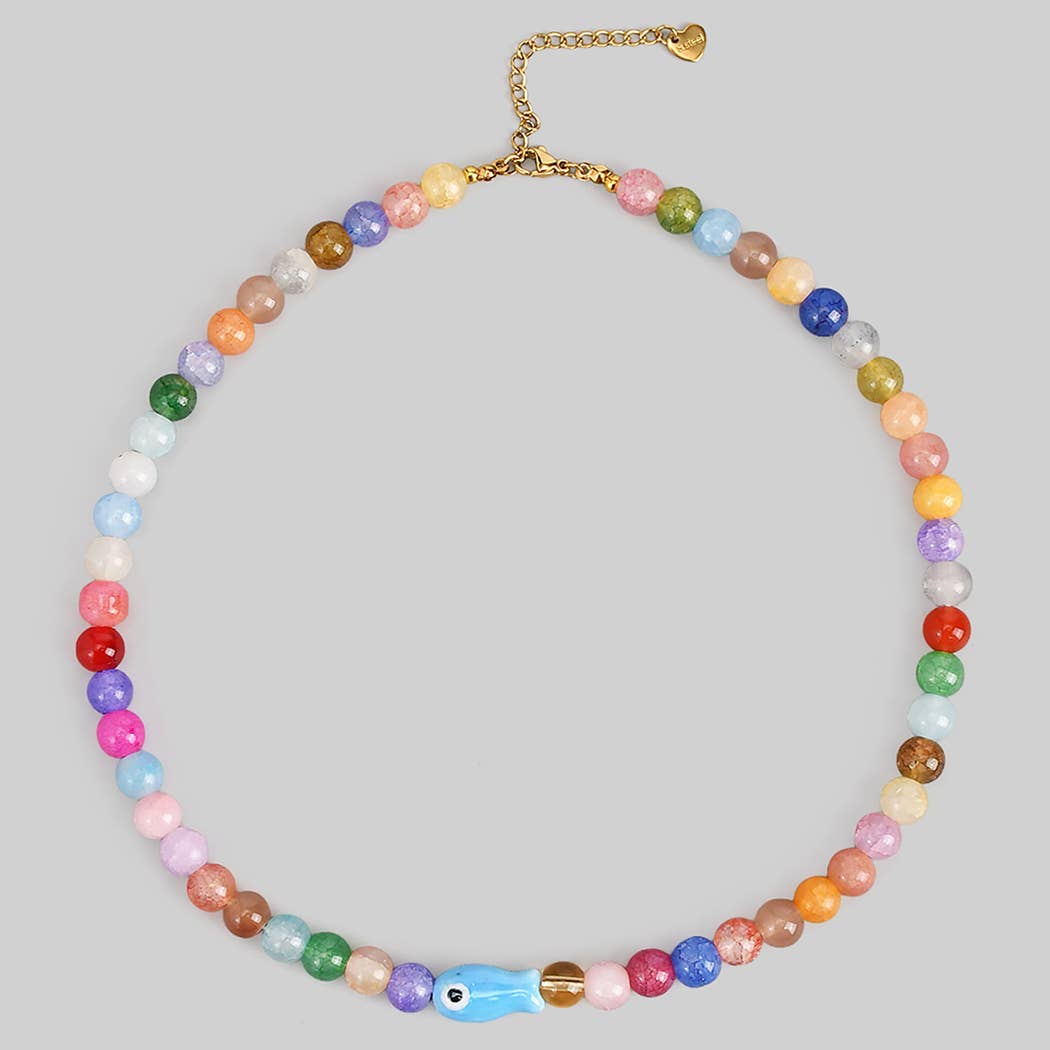 Beaded Necklace w/ Cermaic Fish